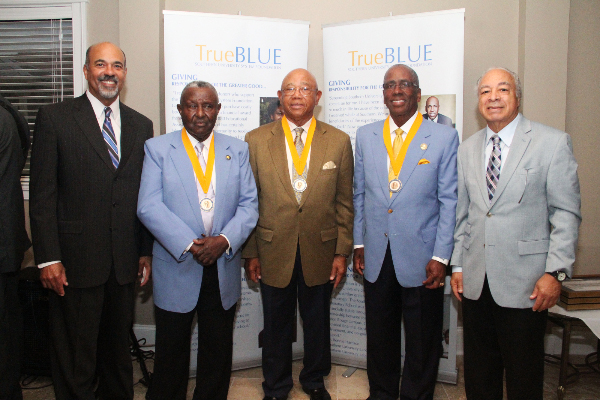 Pictured from left to right: Ronald Mason Jr., president, Southern University System, Leon E. Valdry, honoree, Joseph M. Stewart, honoree, Irving J. Matthews, honoree, and Dr. Leon R. Tarver II, chairman, Southern University System Board of Supervisors.
