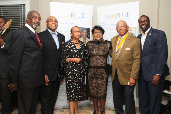 Pictured from left to right:  Ed James Sr., Eric Stewart, Lilian Stewart, Clara and Joesph M.Stewart, honoree, and State Representative, Edward "Ted" James.