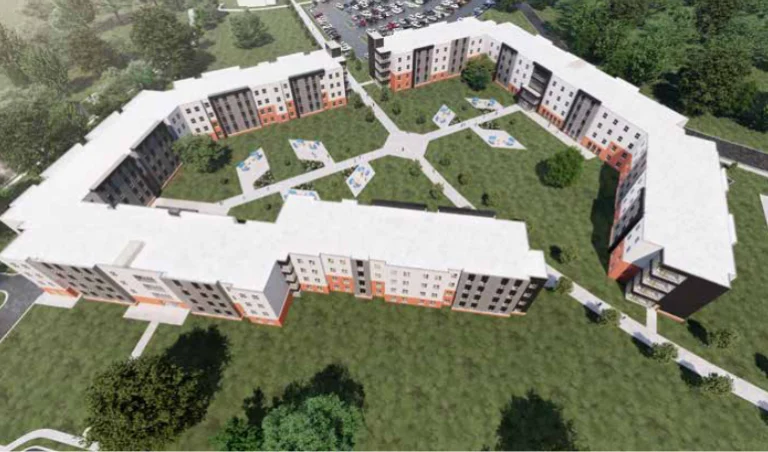 Aerial view of student housing building